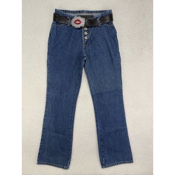 Vintage NWT No Excuses Button Fly Bootcut Jeans & Belt Deadstock 5/6 Western Y2K - Picture 1 of 7
